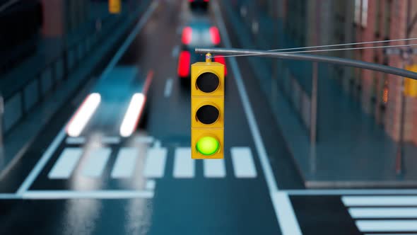 Traffic light switches colours. Intersection. Traffic signals on the crossroad.