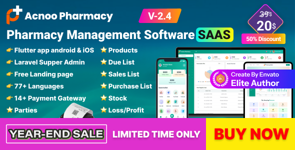 Acnoo Pharmacy - SaaS Pharmacy Management Software & Flutter App with Admin Panel