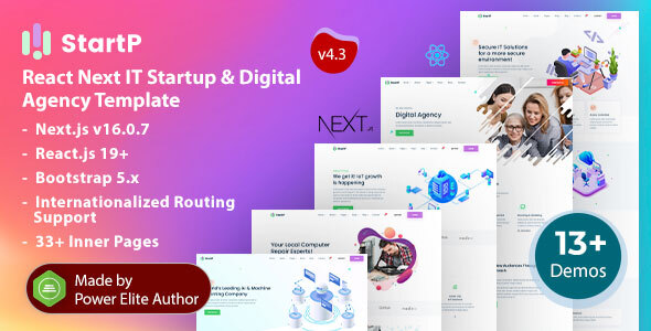 StartP - React Next.js 16 SaaS & Digital Agency Template for IT Startup
