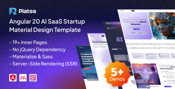 Platsa – Angular 20 AI SaaS Startup Material Design Template