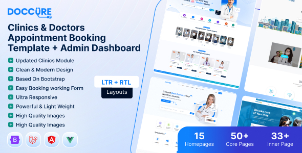 Doccure - Clinic & Hospital Appointment Booking Admin Template (HTML, Angular, Vue)