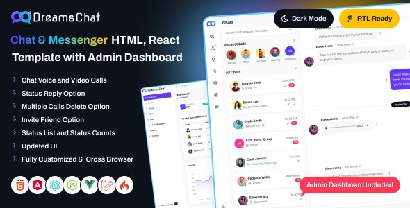 Dreams Chat - Chat UI, Messenger & Communication Template with Admin Dashboard (HTML, React, Html)