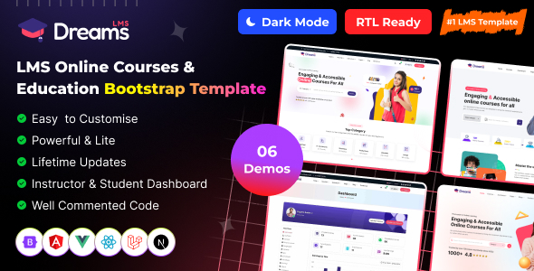 Dreams LMS - Online Courses, Education & Learning Management Admin Dashboard (HTML, React, Vue, Angu