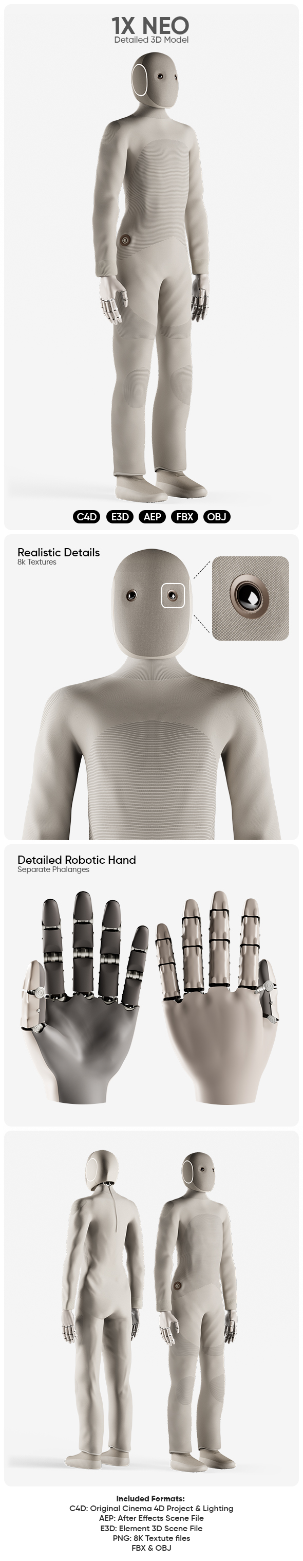 1X Neo Robot 3D Model for Element 3D & Cinema 4D