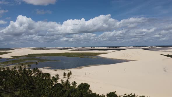 Brazilian landmark rainwater lakes and sand dunes. Jericoacoara Ceara.