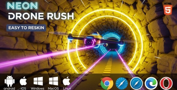 Neon Drone Rush – 3D Tunnel Endless Runner HTML5 Game (Three.js)
