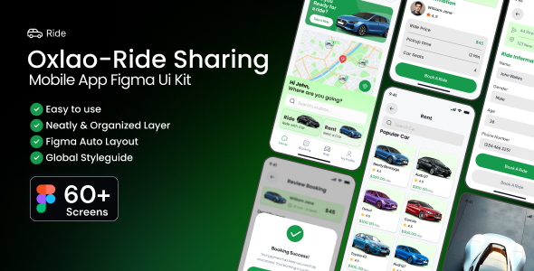 Oxlao-Ride Sharing Mobile App Figma Ui Kit