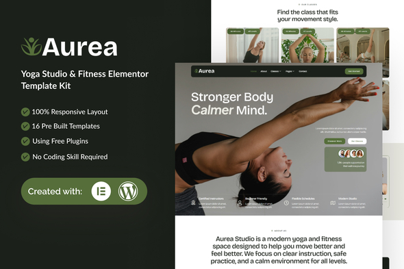 Aurea - Yoga Studio & Fitness Designer Elementor Template Kit