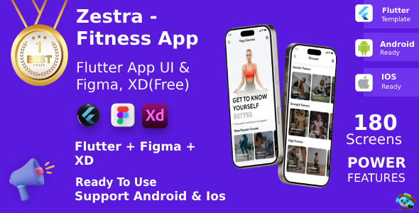Fitness & Meditation, Yoga App ANDROID + IOS + FIGMA + XD + Sketch | UI Kit | Flutter | Zestra
