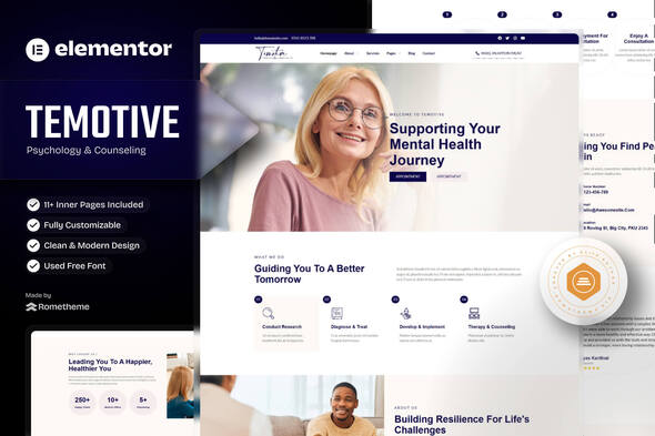 Temotive – Psychology & Counseling Elementor Template Kit
