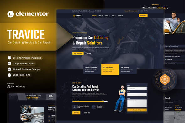 Travice - Car Detailing Service & Car Repair Elementor Template Kit