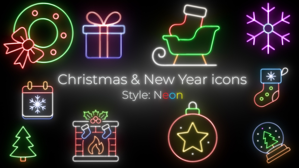 Christmas Neon Icons Pack - Glowing Holiday
