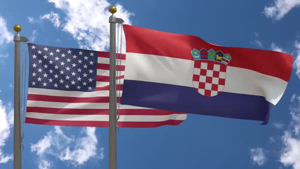Usa Flag Vs Croatia Flag On Flagpole