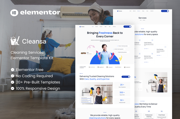 Cleansa - Cleaning Services Elementor Template Kit