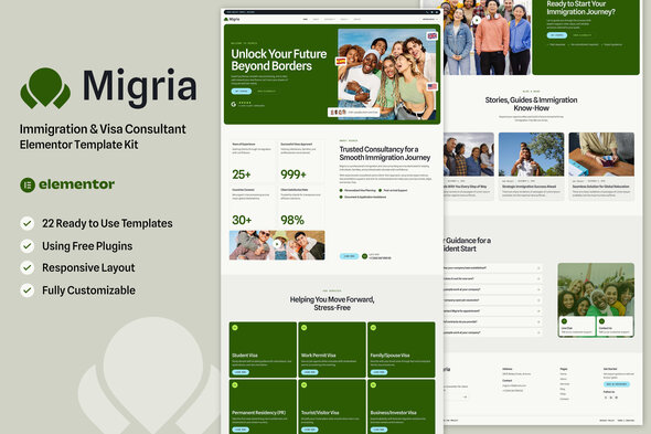 Migria - Immigration & Visa Consultant Elementor Template Kit