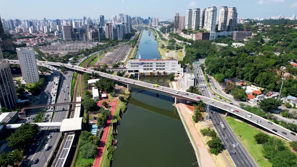 Downtown Sao Paulo Brazil. Cityscape of famous Pinheiros highway road.