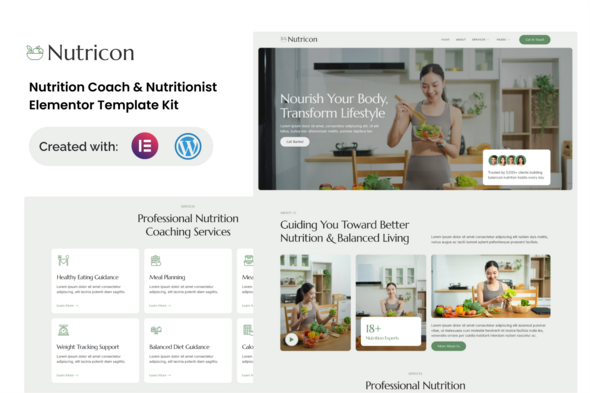 Nutricon - Nutrition Coach & Nutritionist Elementor Template Kit