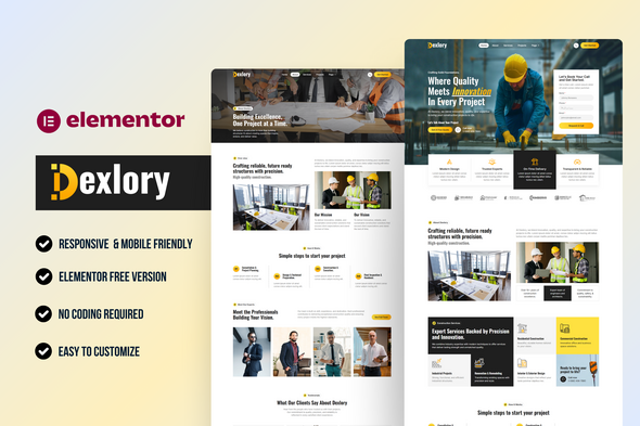 Dexlory – Construction Elementor Template Kit