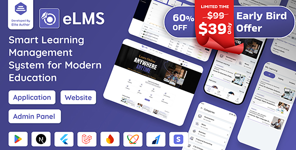 eLMS - Online Learning Management System LMS | Flutter App with Laravel Admin Panel | Next.js Web