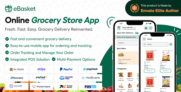 eBasket - Single Vendor Food / Grocery Delivery Flutter app with Laravel Admin Panel + Delivery app