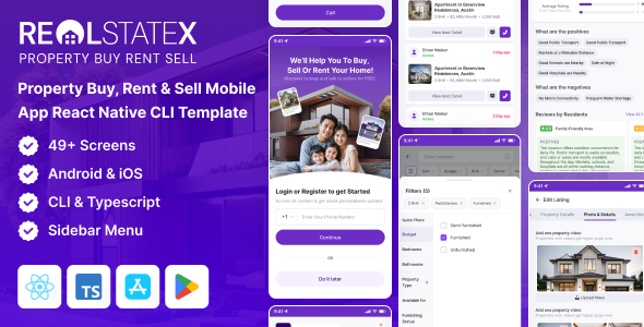RealStateX - Property Buy, Rent & Sell Classified Real Estate React Native Mobile App Template
