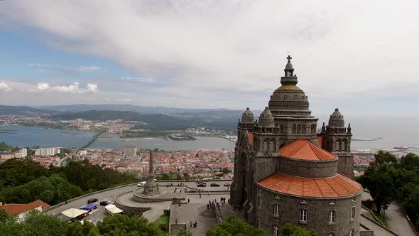 Santa Luzia church sanctuary drone aerial view in Viana do Castelo, in Portugal