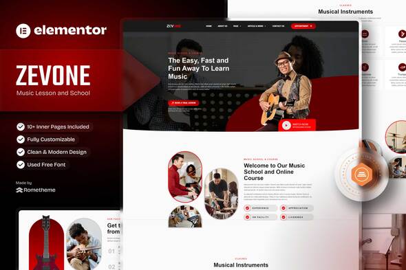 Zevone - Music Lessons & School Elementor Template Kit