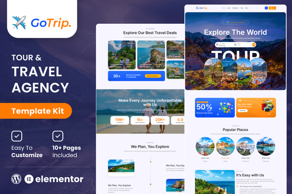 GoTrip - Tour & Travel Agency Elementor Template Kit