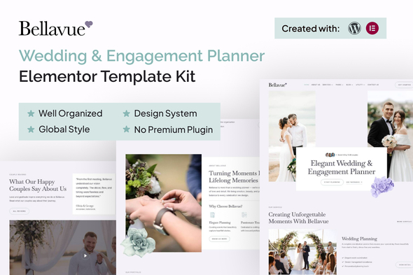 Bellavue  - Wedding & Engagement Planner  Elementor Template Kit