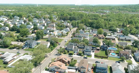 Panoramic View of View at Height Roofs Small Town of House of Residential Quarters Sayreville Town