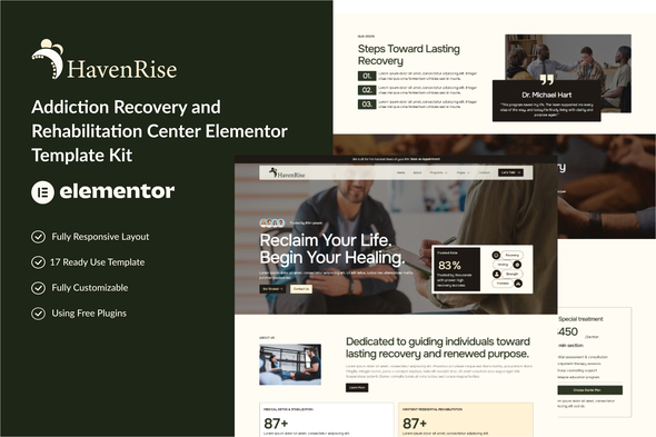Havenrise - Addiction Recovery and Rehabilitation Center Elementor Template Kit
