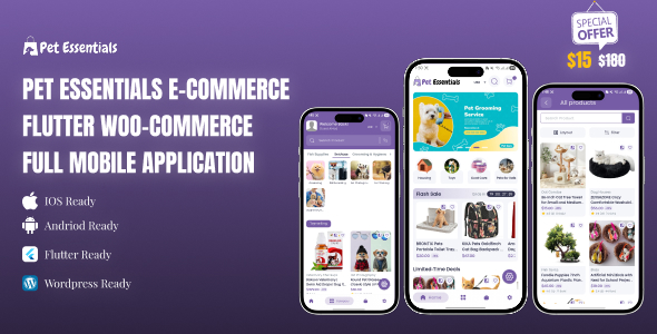 Pet Essentials - Ecommerce, Flutter Woo-Commerce Full Mobile Application