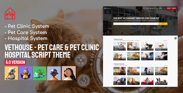 Vethouse - Pet Care & Pet Clinic & Hospital Script Theme