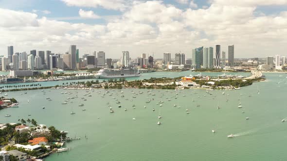 Passenger Cruise Ship At Port Miami Scenic Aerial Footage