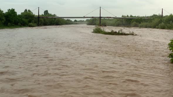 Aerial Drone View. Depiction of Flooding Mudslide. Suitable for Showing the Devastation Wrought