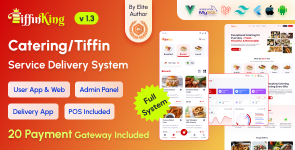 TiffinKing - Catering/Tiffin Food Ordering System with Admin Panel & Delivery Man App | POS