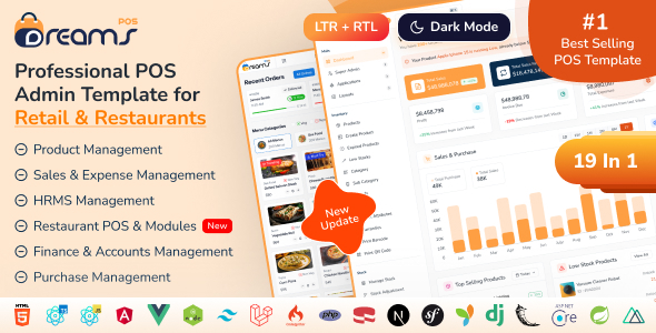 DreamsPOS - Food & Retail POS Inventory Admin Dashboard (React, Vue, Angular, Laravel, HTML)