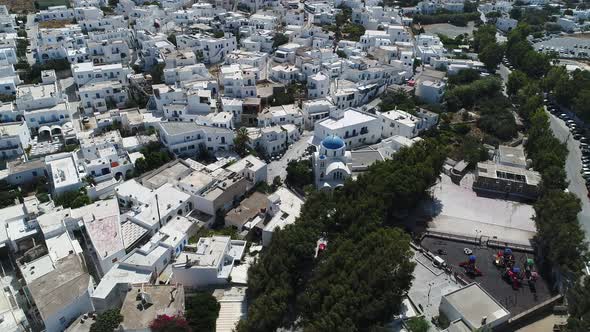 Town of Naoussa on the island of Paros in the Cyclades in Greece seen from th