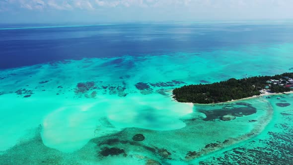 Aerial texture of luxury bay beach trip by blue green ocean and white sand background of a dayout ne