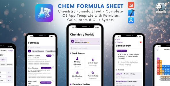 Chemistry Formula Sheet - Complete iOS App Template with Formulas, Calculators & Quiz System