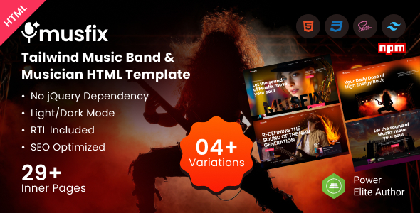 Musfix – Tailwind Music Band & Musician HTML Template