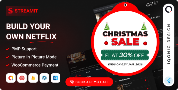 Streamit – OTT Video Streaming Flutter App With WordPress Backend (Movies, TV Shows, and Live TV)