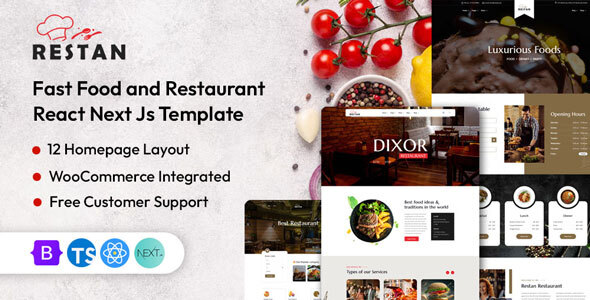 Restaurant & Food Delivery Next JS Template - Restan