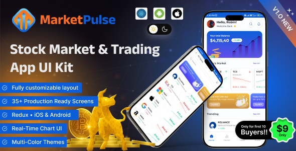 MarketPulse – Modern Stock Market & Trading App UI Template | React Native + iOS + Android