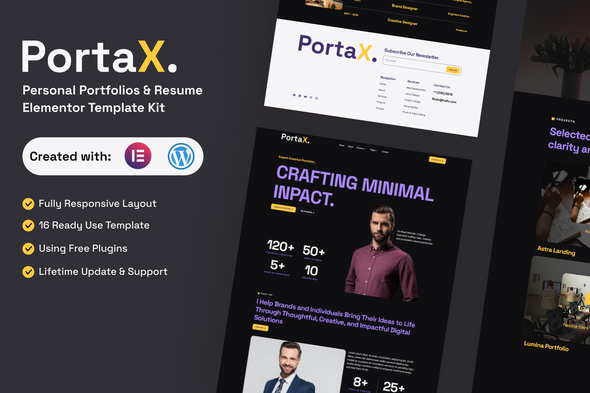 PortaX - Personal Portfolios & Resume Elementor Template Kit
