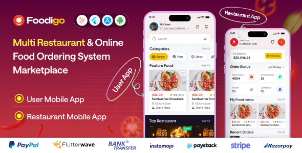 Foodigo - Online Restaurant and Food Ordering Platform Flutter User & Restaurant Mobile App