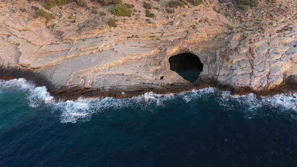 Flying Above Giola Lagoon Near the Sea and Rocky Coastline of Thassos Island