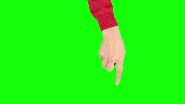Female Hand in Red Sweater Is Performing Pan Left and Right, Double at Tablet Screen Gesture. Chroma