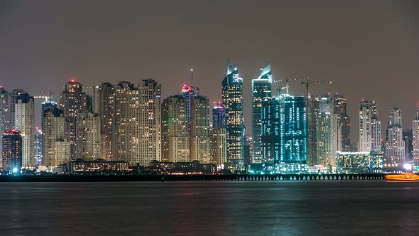 Dubai Marina Skyline Night Timelapse As Seen From Palm Jumeirah in Dubai UAE