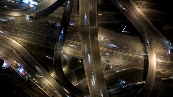 Highway Interchange with Traffic. Aerial Shot 
